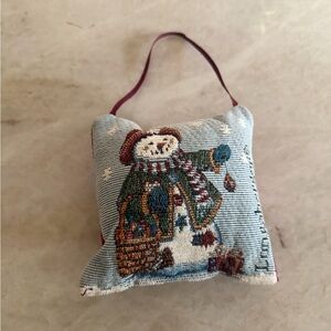 Longaberger Festive Snowman Pillow - Blue and Brown